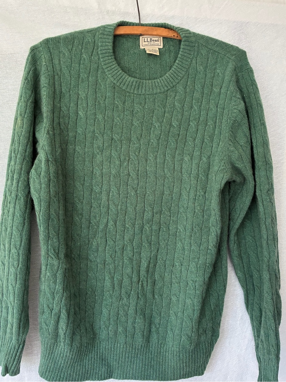 LL Bean Cashmere Cable Knit Sweater In Green Size Small Fisherman Soft Cozy
